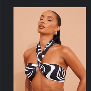 Black Swirl Pattern Woven Halterneck Bandeau Top